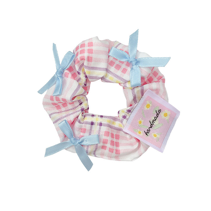 Blue sweet floral bow scrunchie hair tie - wholesale hair bands for ponytails, buns, and updos