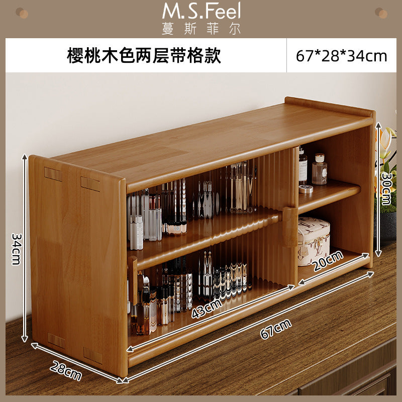 Solid wood desktop cosmetics storage box rack countertop sundries storage cabinet desk figure display finishing cabinet