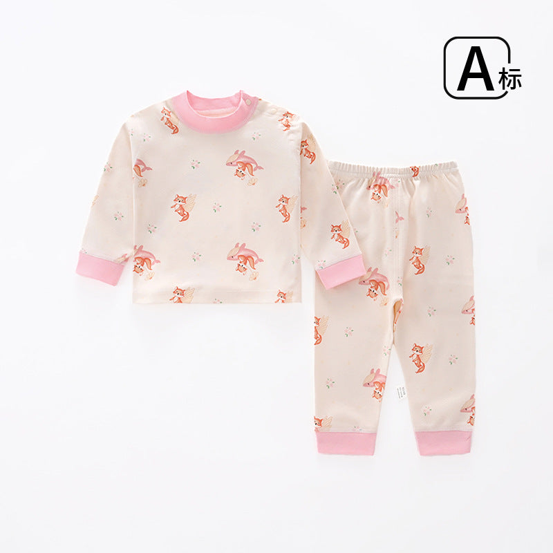 Baby long-sleeved underwear set, infant cotton pajamas, boys' and girls' pure cotton underwear set, close-fitting spring and autumn home wear