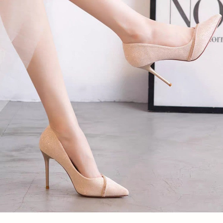 French chic high heels for women, spring/autumn 2024 collection: pointed-toe stilettos with rhinestone embellishments, premium fashion pumps