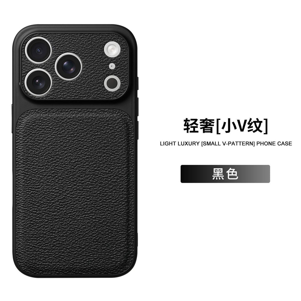 17promax small v pattern lychee pattern suitable for apple 16 seconds to 17 large window anti-fall mobile phone case 15 plain leather case