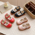 Girls' mary jane leather shoes - new spring/autumn collection, soft sole princess shoes for babies, lace trimmed, vintage-style, versatile single shoes for toddlers