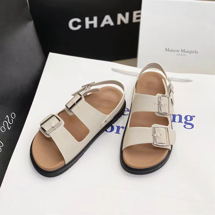 2025 retro birkenstock-style double strap sandals for women - summer outdoor wear, soft sole, chunky platform, roman-style thong sandals, open toe beach sandals