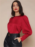 long-sleeved satin shirt for women spring and summer export independent station lantern sleeve satin shirt tops