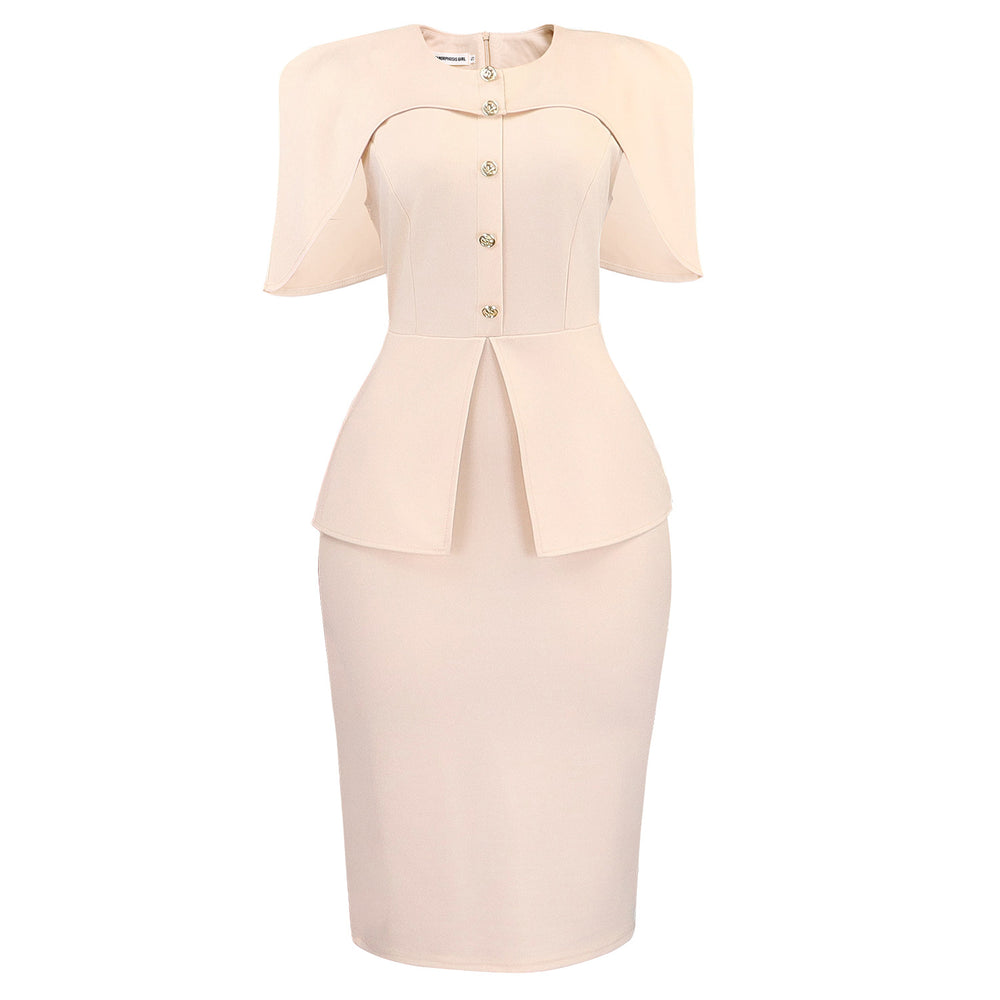 D628 cross-border  african plus size women's cloak elegant buttoned bodycon ol faux two-piece foreign trade dress
