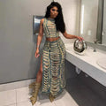European and american style women's denim set - trendy, hand-worked distressed vest and slit denim skirt - perfect for  cross-border e-commerce