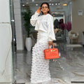 European and american cross-border women's fashion  spring new arrival: elegant round neck lantern sleeve blouse and wide-leg pants set
