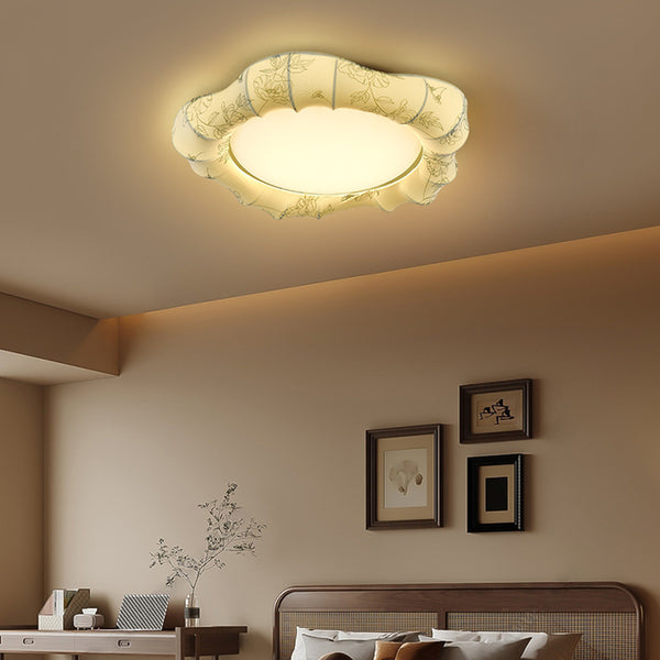 Bedroom ceiling lamp art antique retro elegant study lamp Suli printed fabric warm master bedroom room lamp
