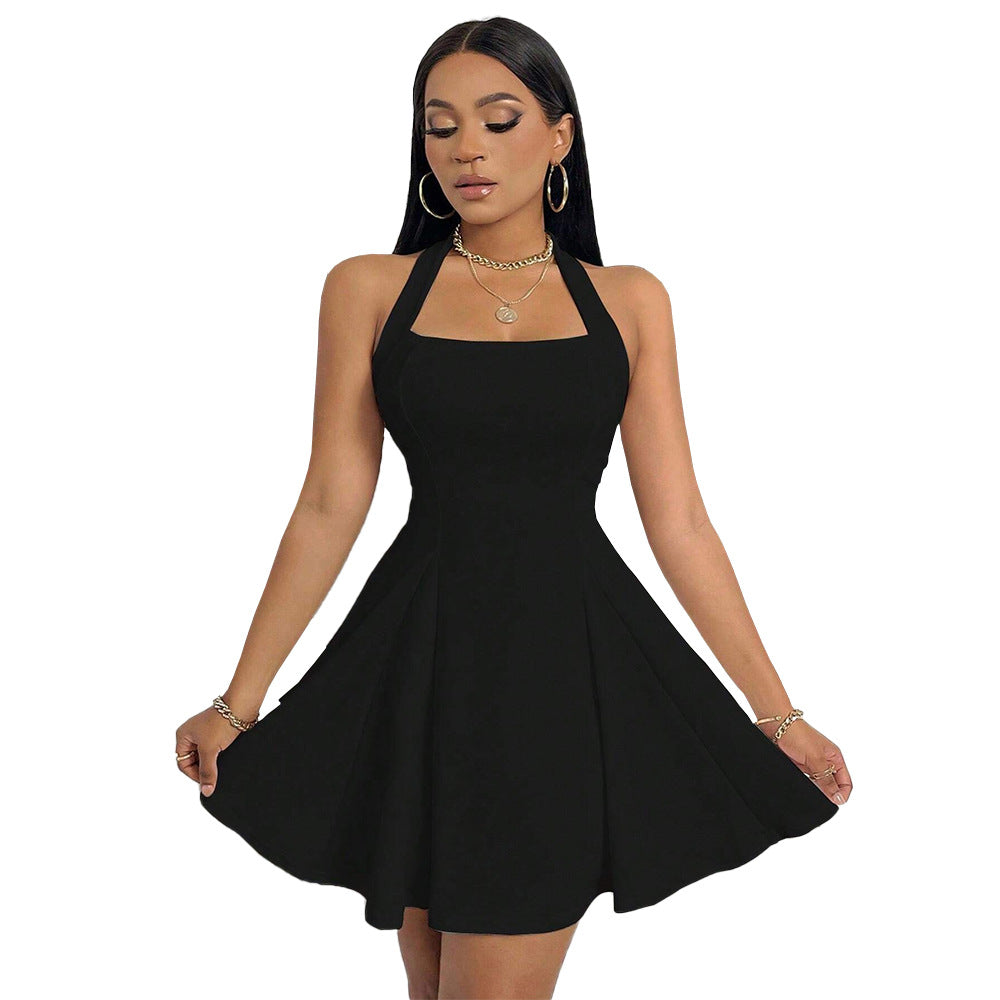 Y2k insnew arrivalfashion cross-border women's sexy halterneck backless waist a-line large swing skirt dress