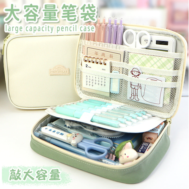 Cross-border  student pencil bag, simple Japanese stationery bag ins large-capacity female high-value handbook stationery box