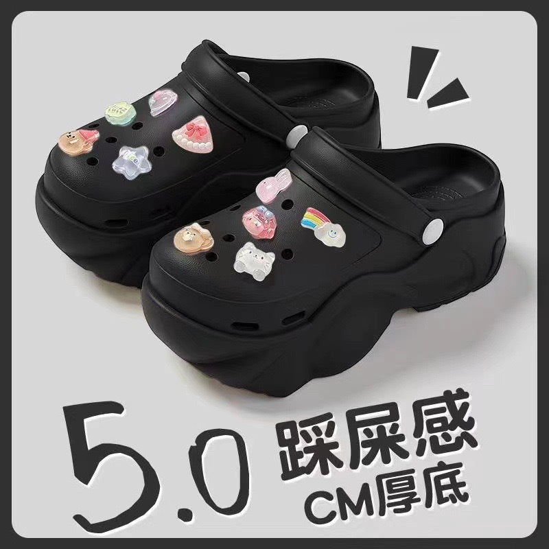 Thick soleeva crocs women's summer outwear 2025new arrivalheight increasing outdoor beach seaside ins toe cap slippers
