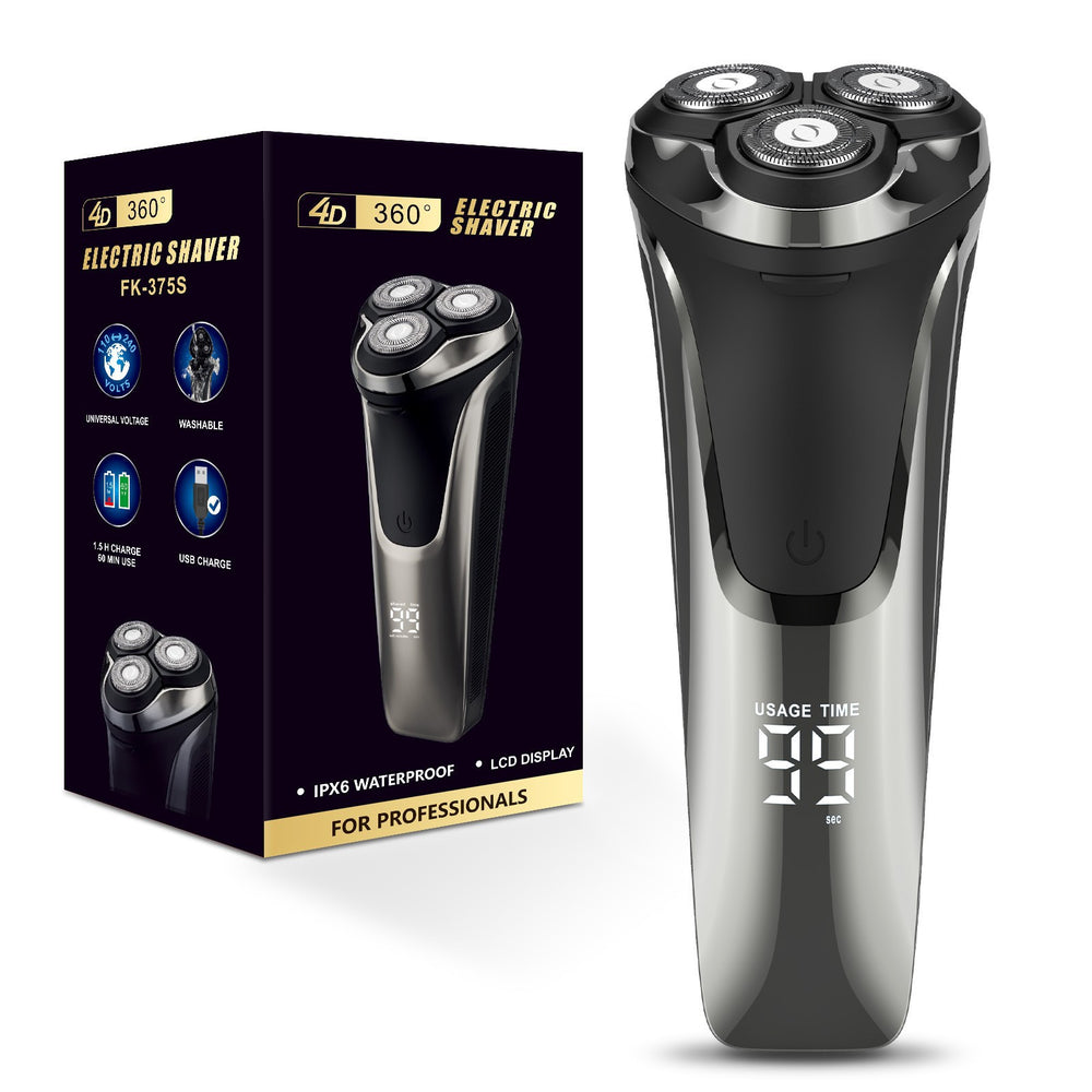 Men's electric shaver - rotary floating 3-blade head, quick charge, digital display, full body washable, cross-border wholesale