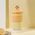 Portable, stylish water bottle - trendy glass straw cup with cute cartoon design, perfect as a souvenir or gift, includes lid