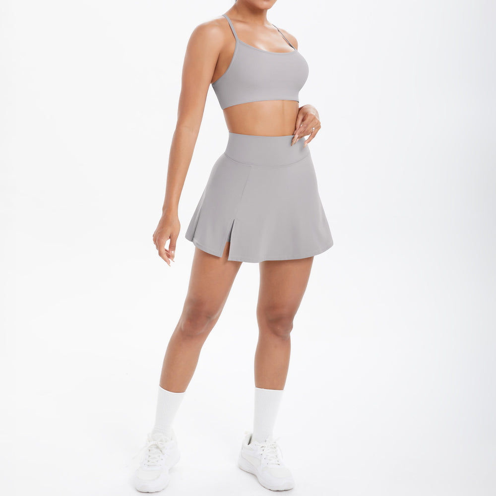 Cloud-feel casual high-waisted tennis skirt sexy strappy back yoga set quick-dry running fitness outfit