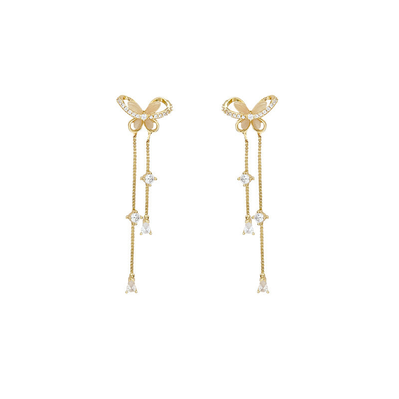Popular micro-embedded butterfly earrings for women niche stylesense of designclassylong tassel earrings for women new arrival earrings