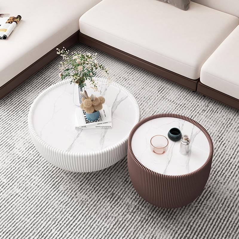 Nordic light luxury coffee table modern living room table small apartment size combination round rock slab leather creative bowl coffee table