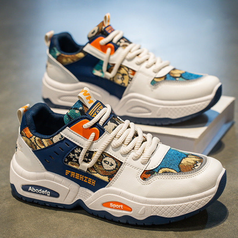 Men's winter 2025 sneakers: new thick-soled, youth-height-increasing, breathable, versatile casual canvas dad shoes - trendy style