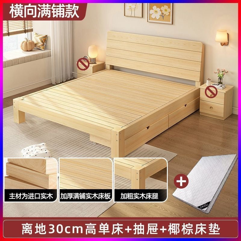 Solid wood bed modern casual 2m double 1.8m large bed single bed 1.5m for home wooden bed 1m bed 1.2m