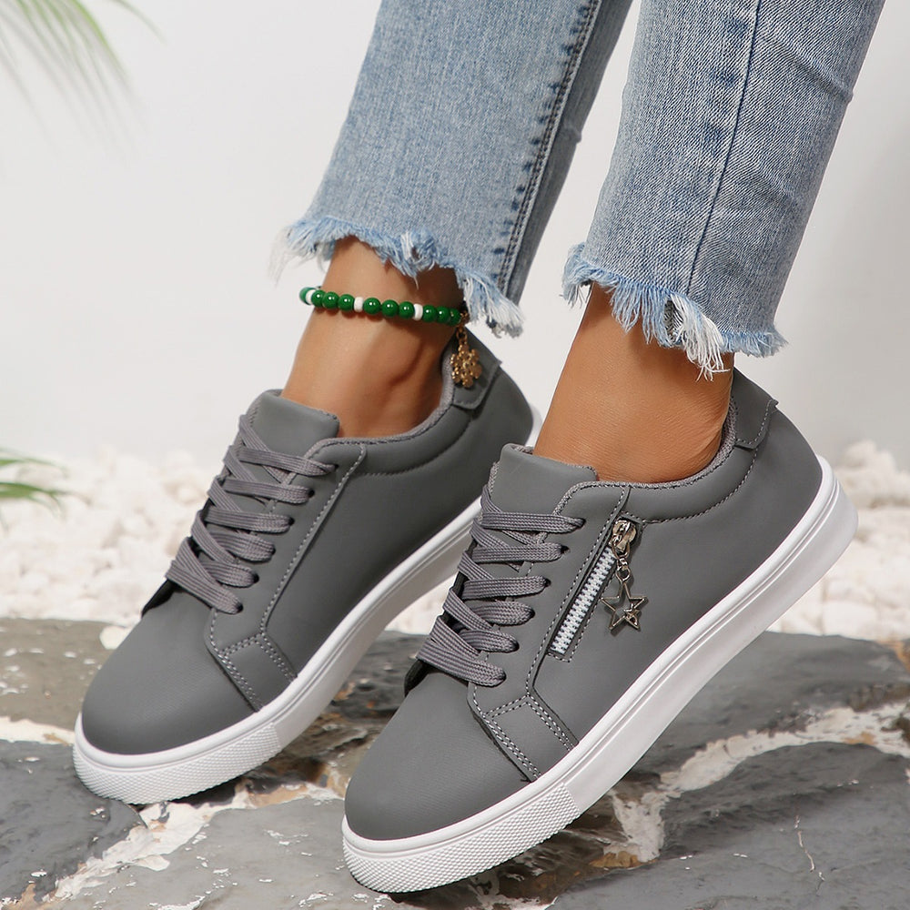 plus size women's low-top flat sneakers - versatile, lightweight, and trendy white shoes for autumn