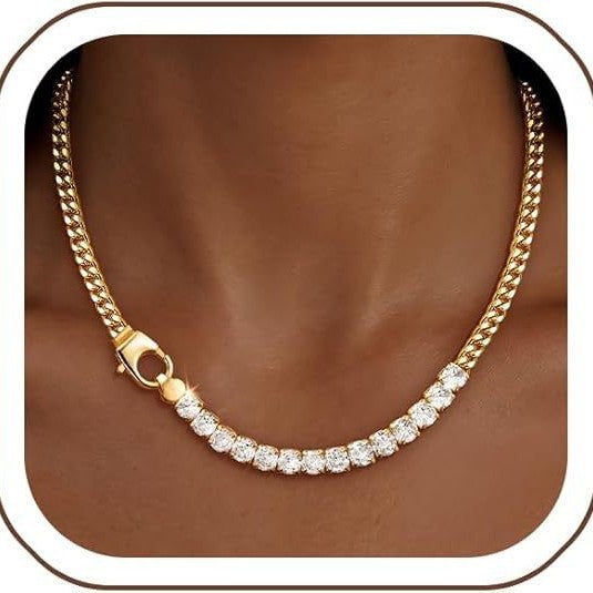 2025 new titanium steel cuban chain with zircon tennis chain – minimalist luxury style, unisex choker necklace