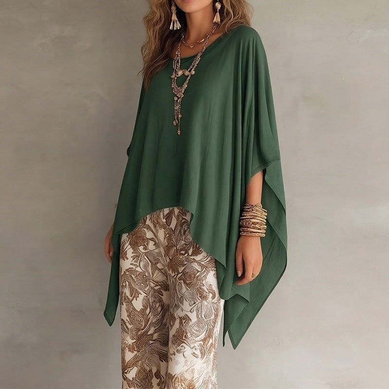 summer new arrivals: women's fashion - european & american export style - trendy vacation vibes - solid color batwing sleeve loose top