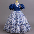 New wholesale children's dress, puff sleeve chiffon floral princess dress, girls' birthday dress, kids dress