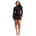 C7581 cross-border   fashion women's sexy see-through mesh rhinestone dress mini skirt