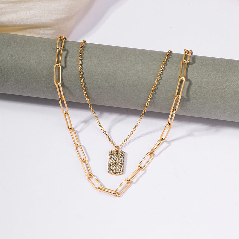 Gold-plated crystal pendant necklace wholesale cross-border new fashion thick line diamond accessories street style retrosweater chain for women
