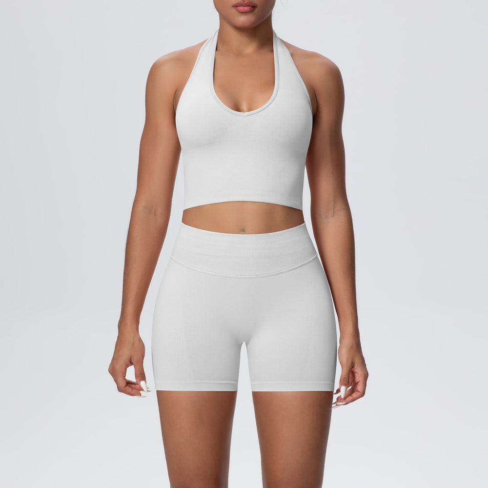 New seamless breathable backless halter bra high-waisted butt-lifting yoga set outdoor running fitness activewear