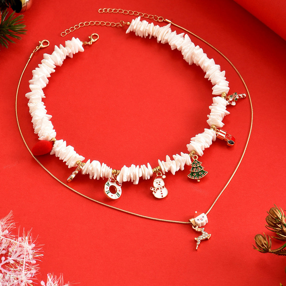 European and american cross-border christmas necklace - unique, niche design with crushed stone beads, santa claus, reindeer, and snowflake charms