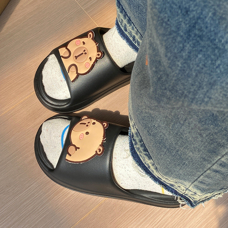 New eva platform slippers for women - capybara design, all-season wear, indoor/outdoor non-slip, thick sole, couple's slippers