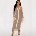 european and american  autumn/winter new arrival: elegant high-waisted long-sleeve color block knit dress for women - cross-border e-commerce