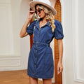 Wishfashion cross-border foreign trade independent station new arrival  washed belt style denim dress mid-length skirt for women