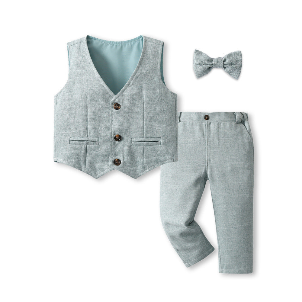 Boyssuit spring clothes handsome flower boy vest three-piece set baby spring & fall style six one year old dress children's dress