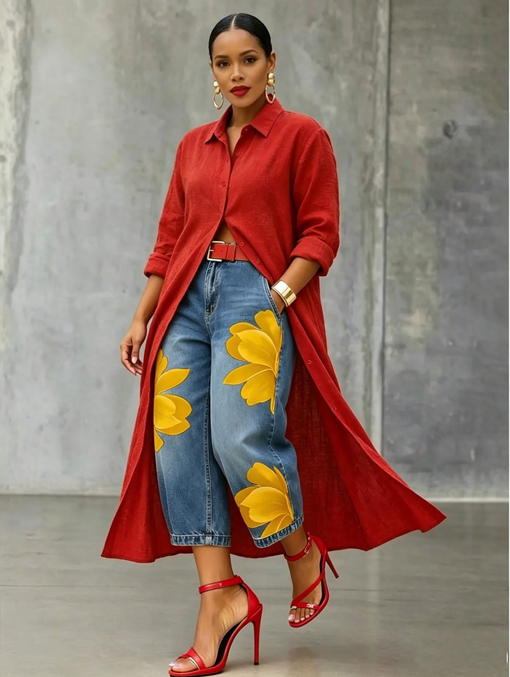 European and american style floral denim jeans - new women's streetwear fashion printed cropped pants for  cross-border e-commerce
