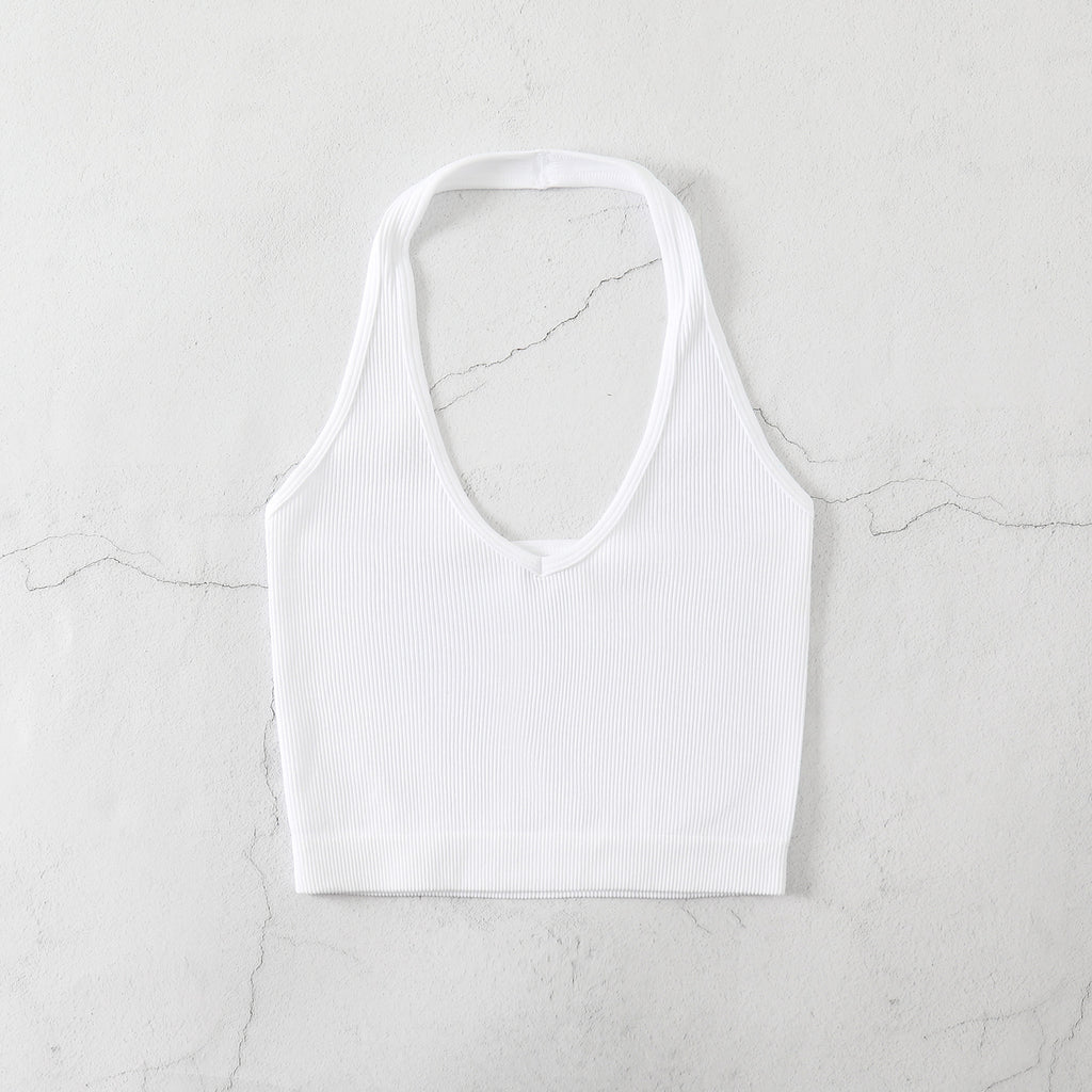 , European and American neck body underwear fitness yoga V-neck backless small vest threaded candy color