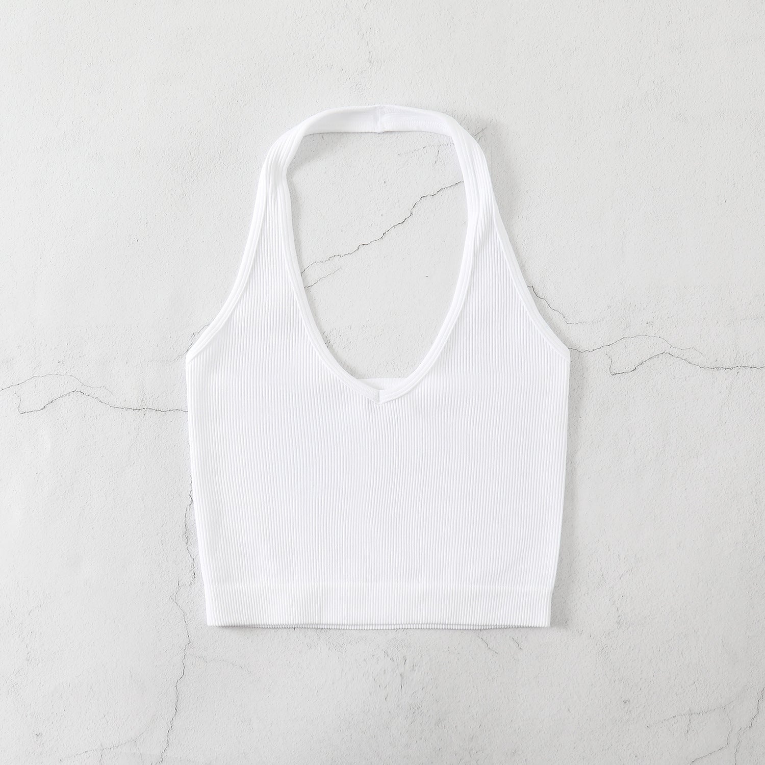 , European and American neck body underwear fitness yoga V-neck backless small vest threaded candy color