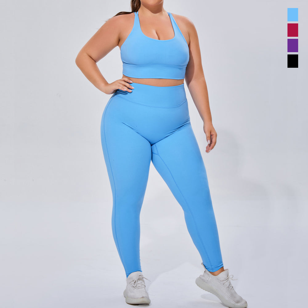European and american plus size women's activewear set - barely there, high-stretch, breathable yoga outfit two-piece cross-border fitness set
