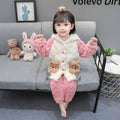 Cute boys' and girls' fall/winter fleece-lined thickened coral fleece casual warm pajamas kids' loungewear two-piece set