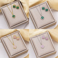 [copper inlaid with zirconium] necklace for women, long four-leaf clover pendant earrings, light luxury high-end titanium steel popular clavicle chain jewelry