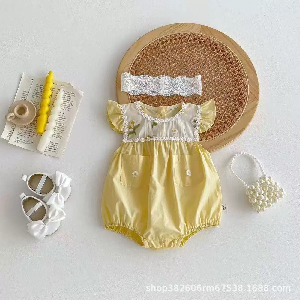 Girls' summer outfit : matching ruffle dress for sisters, baby girl's bowknot flutter sleeve floral romper