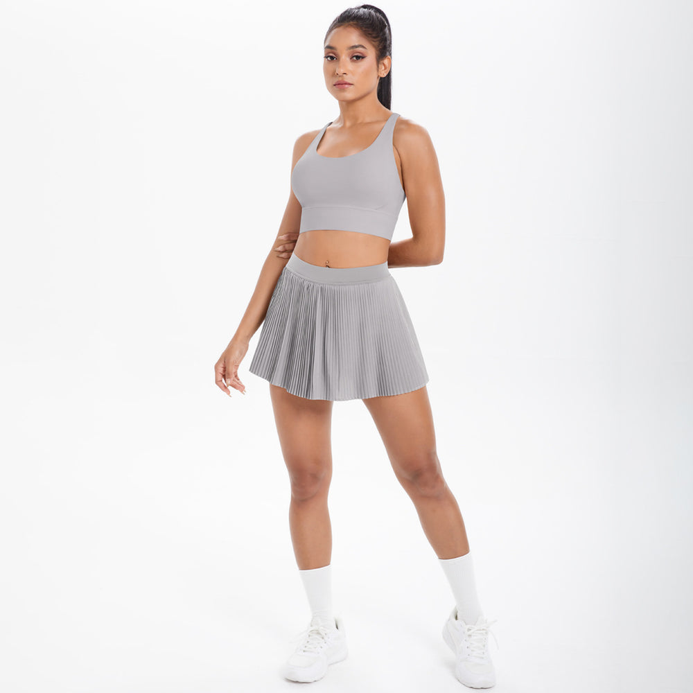 Cloud-feel quick-dry breathable anti-exposure undershirt tennis pleated skirt sports bra set for women's running, fitness, and yoga