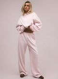 fashion light pink hooded sweatshirt suitloose drop shoulder drawstring wide leg sweatpants two-piece set