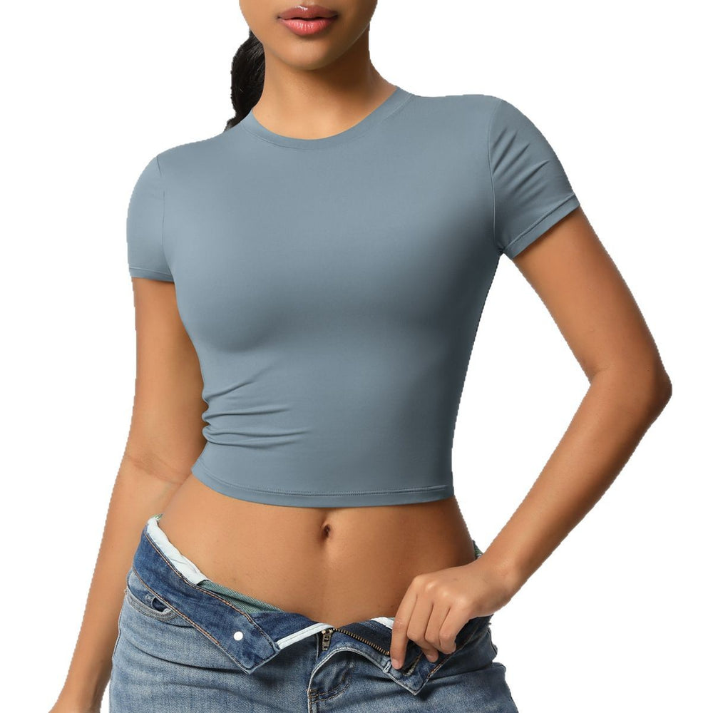 double-sided nylon casual tight-fitting quick-drying pilates tops yoga wear short-sleeved running fitness sports t-shirt