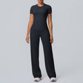 double-sided brushed pure color tight training long sleeves wide-leg yoga suit sports running fitness two-piece set