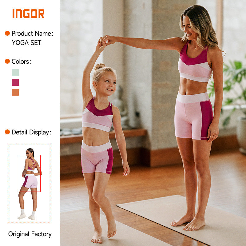 New women's printed yoga outfit set for mother and daughter - premium feel, tight-fitting pilates fitness top