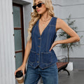 Fashion cross-border foreign trade women's clothing  independent station washed  v-neck sleeveless denim vest top trendy