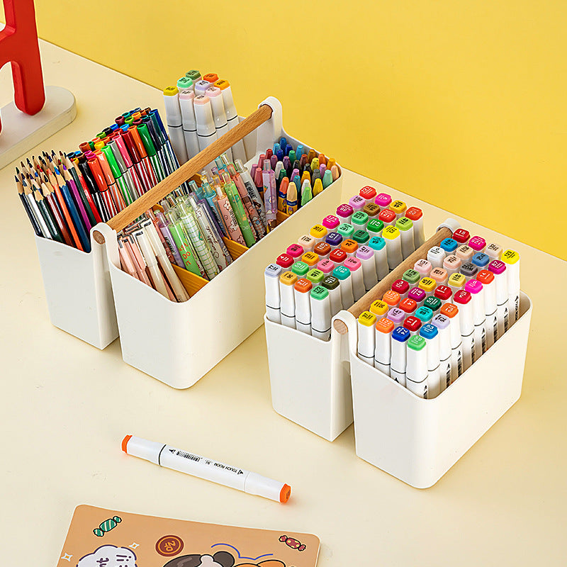 Hand-held colored pen marker storage box, grid large-capacity pen holder, finishing, student brush desktop stationery storage box