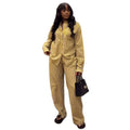 European and american cross-border women's fashion:  autumn new collection - stylish yellow striped long-sleeve shirt and wide-leg pants casual set