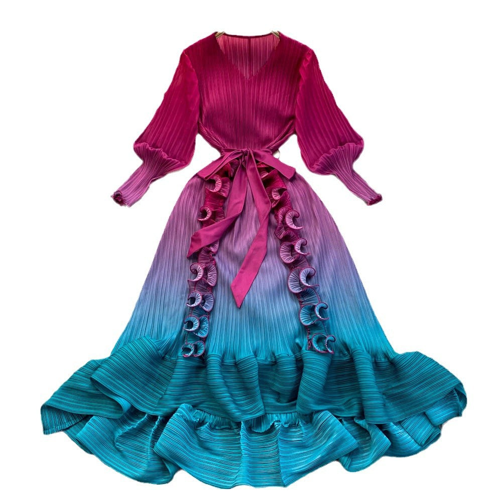 Miya foreign trade premium banquet gown - gradient ruffle detail, heavily pleated, slim-fit long dress